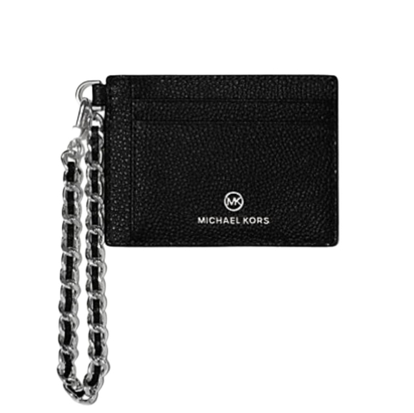 NEW Michael Kors Jet Set Small ID Chain Leather Card Holder Black - Picture 1 of 5